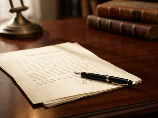 Documento legal firmado con pluma